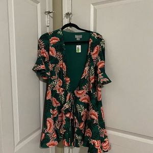 Green floral wrap dress